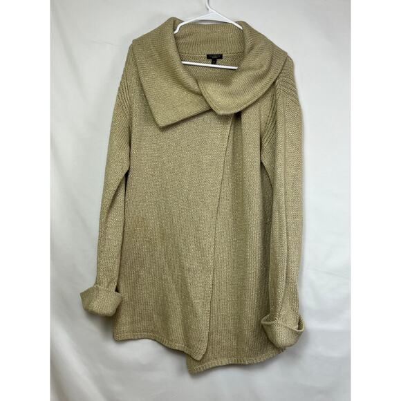 Talbots Women's Medium Metallic Gold Wool Blend Long Sleeve Open Front Cardigan - Picture 1 of 6